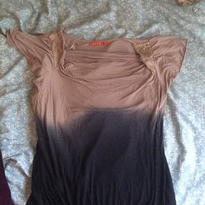 Gray & Navy Blue Ombre Tee With Studded Shoulders